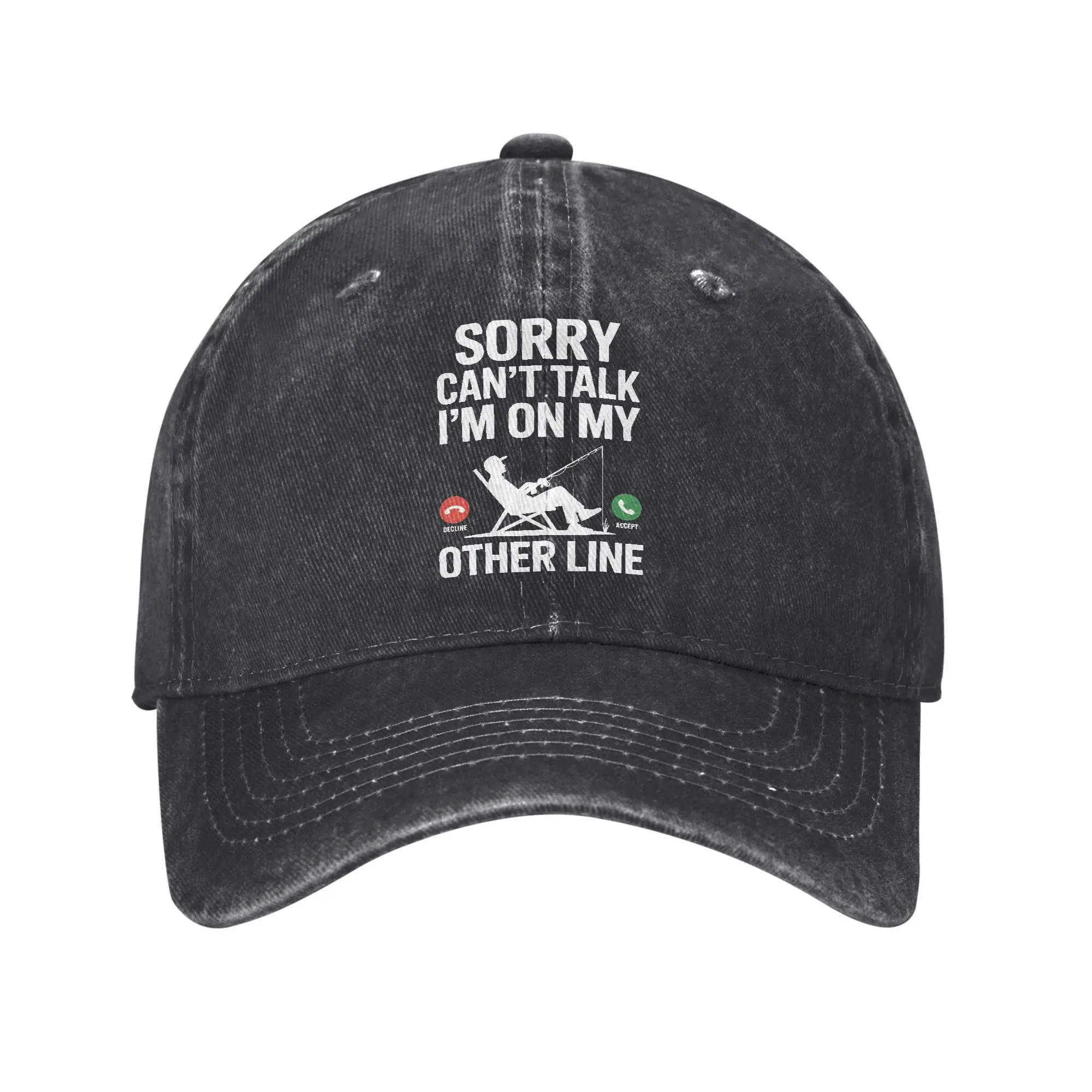 Sorry Can't Talk I'm On My Other Line Washed Baseball Cap Funny Fishing Print Stylish Sun Trucker Hat Summer Women Snapback Cap