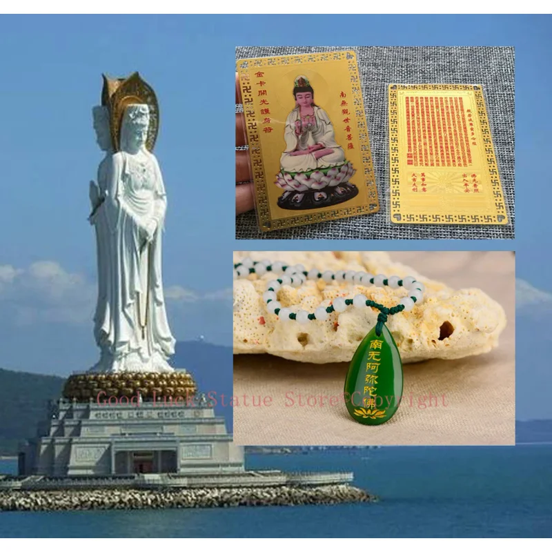 

Southeast Asia Geomantic Buddhism Amulet Guan yin buddha bless safety healthy good luck Golden Card symbol talisman + Pendant