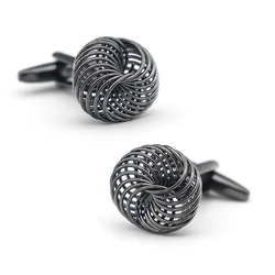 Men's Woven Knot Cuff Links Gunblack Color Hollowed Out Design Quality Copper Material Fashion Cufflinks Wholesale & Retail