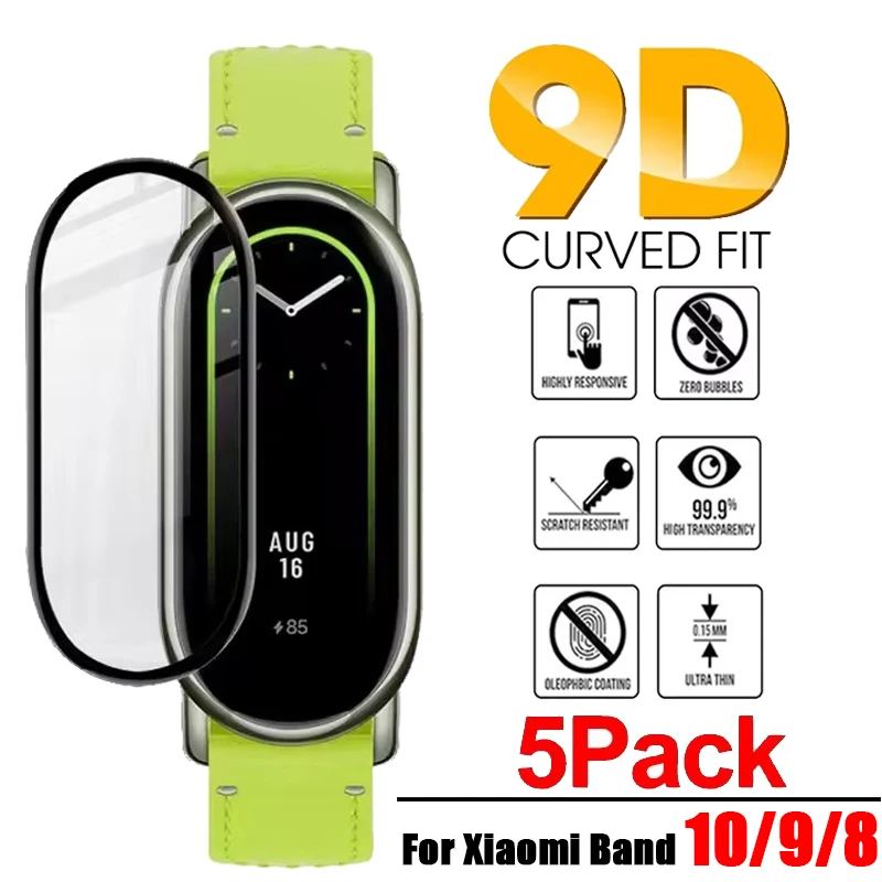 Screen Protector For Xiaomi Mi Band 10/9/8 9D Curved Protector Ultra-HD Full Coverage Anti-scratch Film For Xiaomi Band 10 9 8