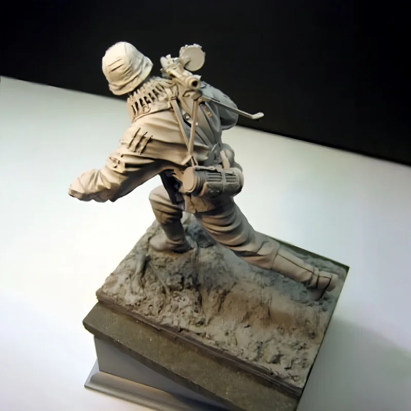 Soldat en résine de guerre de Normandie, mitrailleuse militaire, Micro figurine Miniature imprimée en 3d, modèle blanc, jouet non assemblé, non peint, 1/16