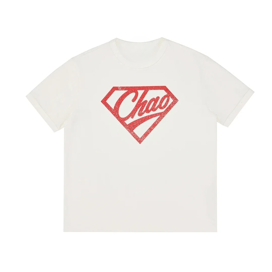 Chao Shape Graphic T‑Shirt Unisex Short‑Sleeve Casual Top Retro Triangle Letter Print For Trend Fashion Fans