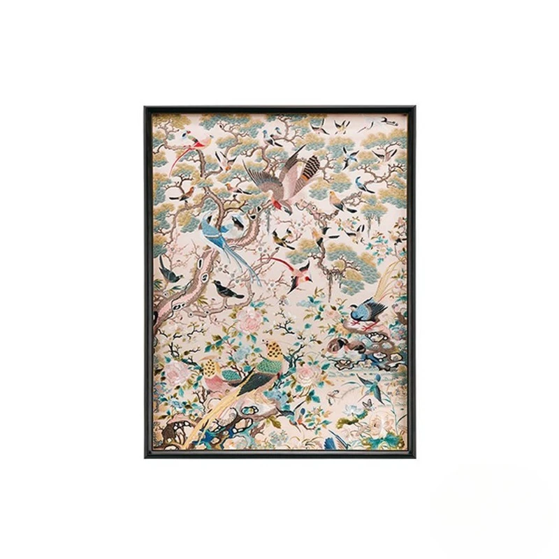 Medieval style entrance hanging painting silk thread embroidery new Chinese study