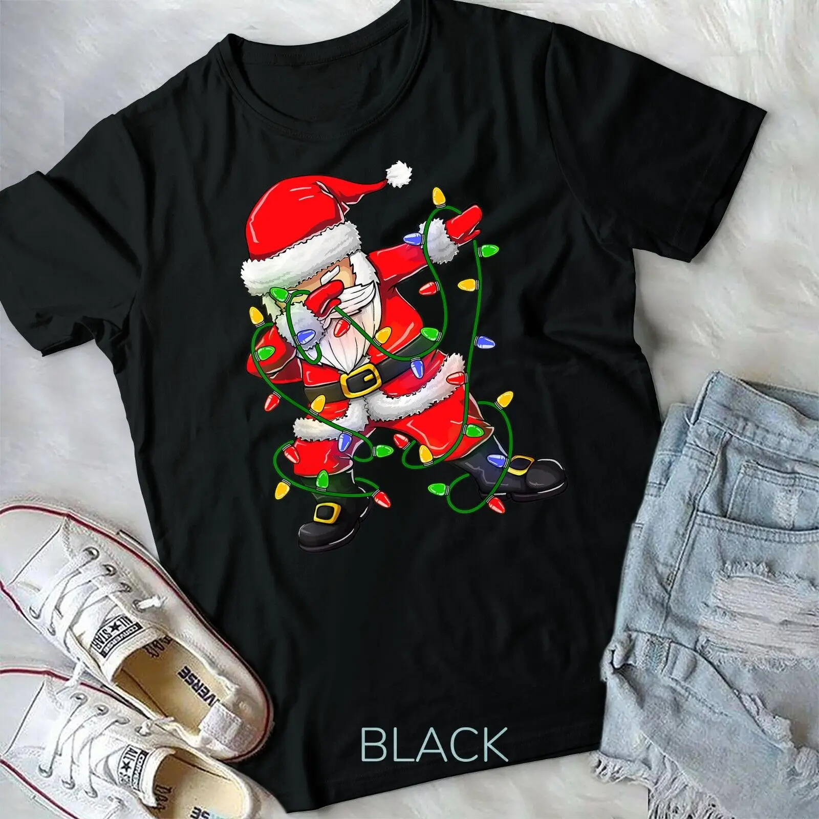 Dabbing Santa Shirt for Boys Girls Christmas Tree Lights T-Shirt Unisex T-shirt