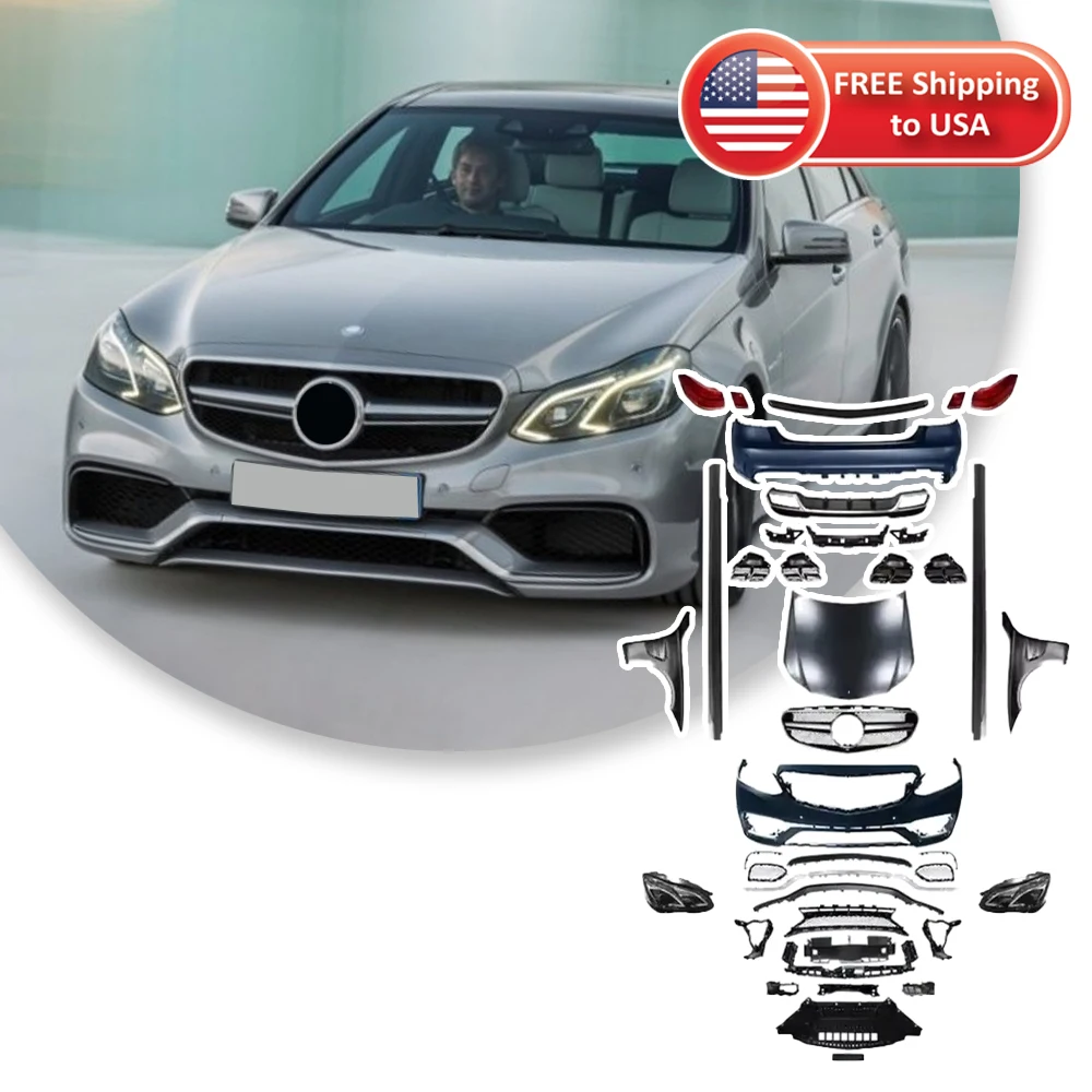 Car Body Kit For Mercedes-Benz W212 E Class E63 AMG Body Kit Old Upgrade to New Bumper Assy with Grille Hood Fender 14-16