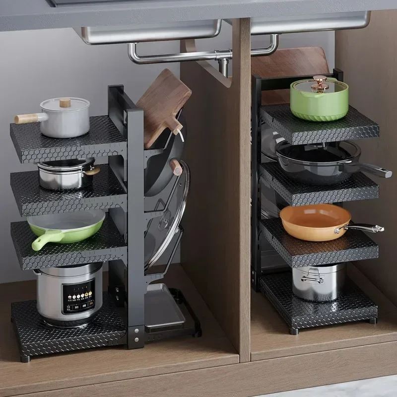 Multi-layer Kitchen Organizer Rack Adjustable Pot Cabinet Rack Holder Home Frying Pan Holder Pot Bowl Storage Racks Dropshipping