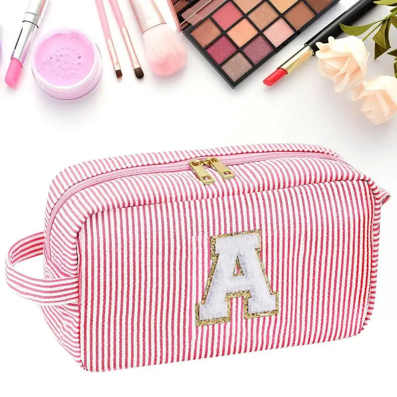 Travel portable cosmetic bag Girls Handbag Purses Seersucker Cosmetic Bag Cute Make up Bag Toiletry Organizer Storage Pouch