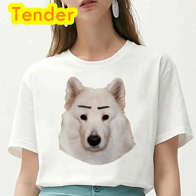 Kawaii Samojeden Hund T Shirt O Neck Frauen Sommer Kurzarm T-shirt Lustige Tier Hunde T-shirt Weibliche Harajuku Frau kleidung