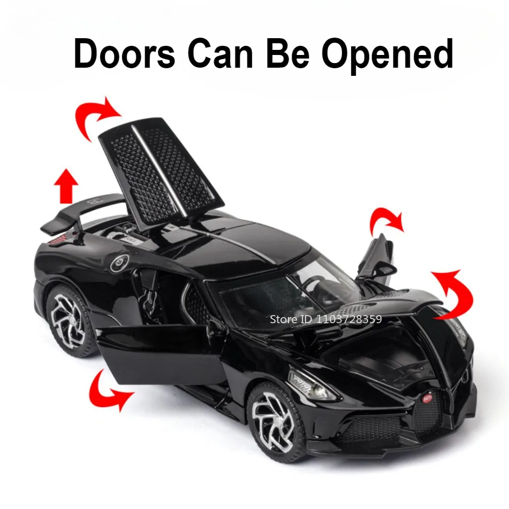 1:32 Toy Model LA VOITURE NOIRE Sports Cars Alloy Diecast DIVO Supercars Sound Light Doors Opened Pull Back Racing Vehicles Gift