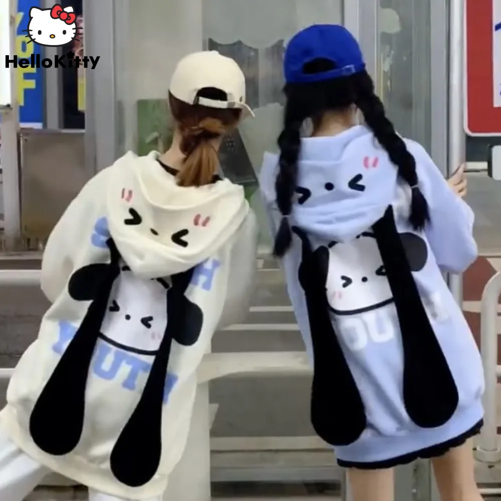 

Sanrio Pochacco Cute Zipper Top Shirt Long Ears Hooded Y2k Cartoon Japanese Style Hoodie Loose Sweatshirt Women Kawaii Clothes