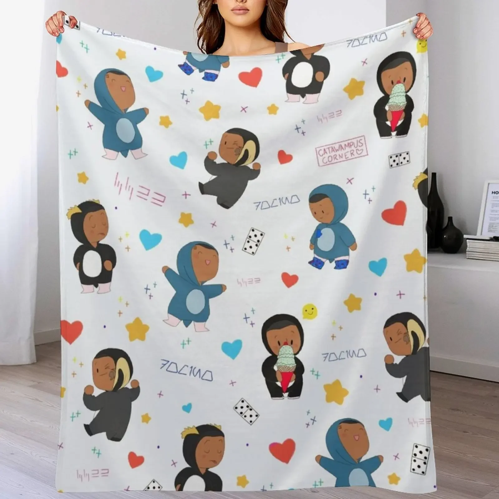 Penguin Print Throw Blanket Soft Warm Blanket Gift for Grandparents