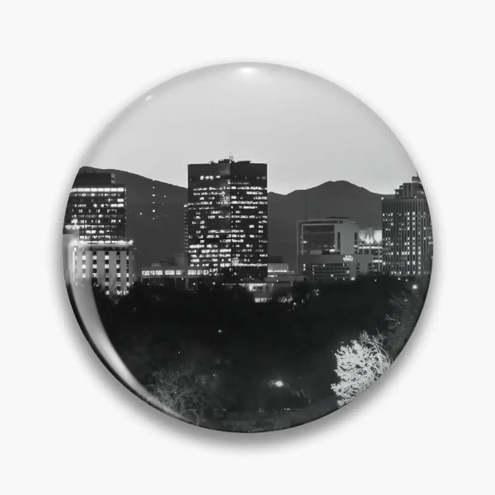 Denver Skyline at Dawn - Black and White Pin Buttons Brooches  Jewelry Accessory Customize Brooch Fashion Lapel Badges