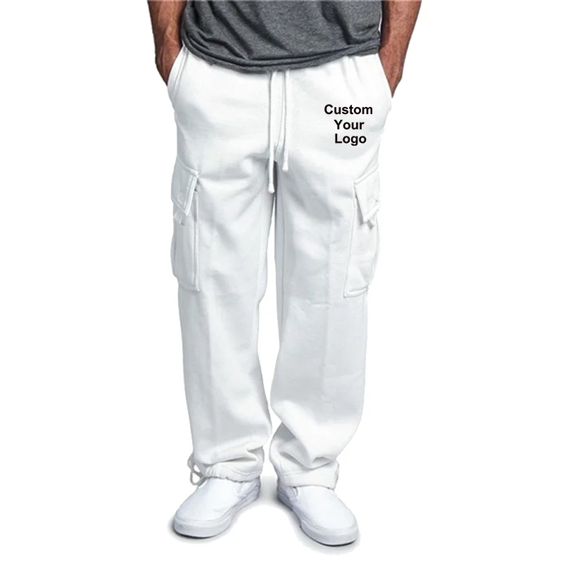 New Mens Fashion Custom Your Logo Loose Casual Cargo Pants High Waist Drawstring Pants Straight Trousers