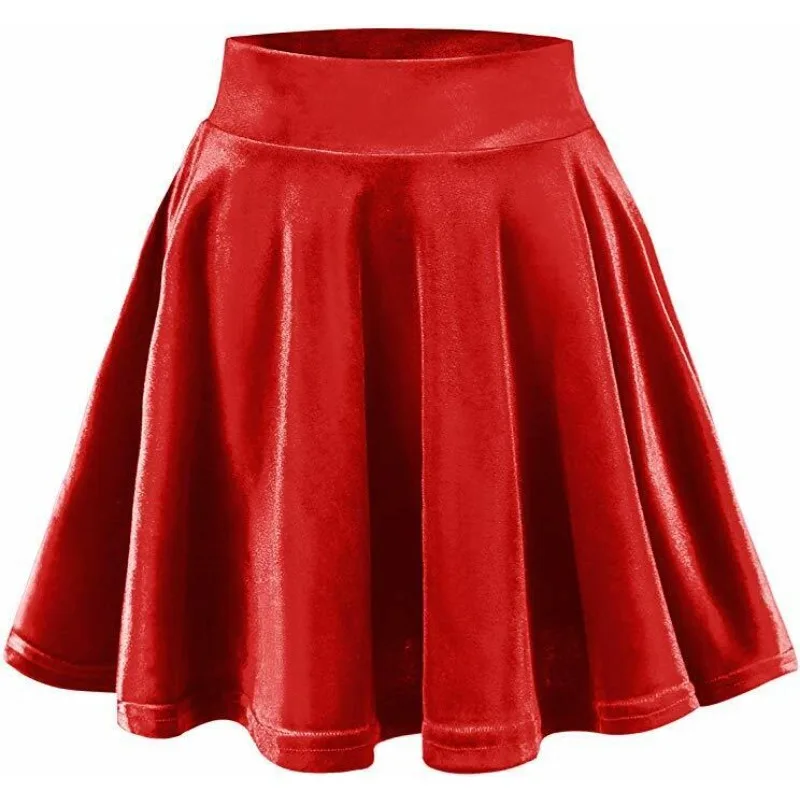 Women's Mini Pleated A Line Real Leather Skirt Red Genuine Lambskin Soft Outwear