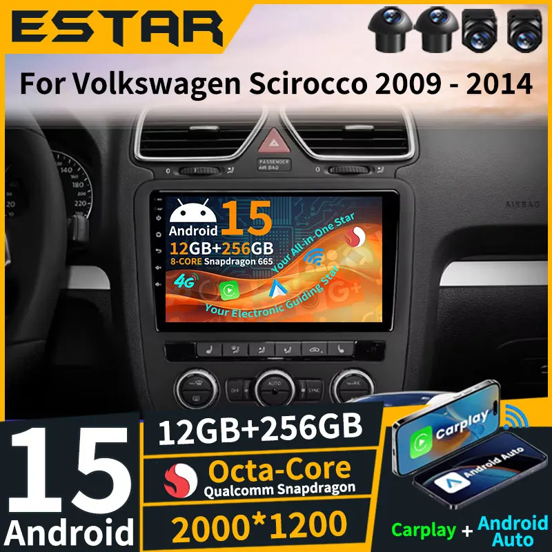 

Беспроводной Carplay Android 15 для Volkswagen Scirocco 3 III Mk3 2008-2014 AT, автомобильный радиоприемник, мультимедийная камера 360, восьмиядерный GPS, авто BT