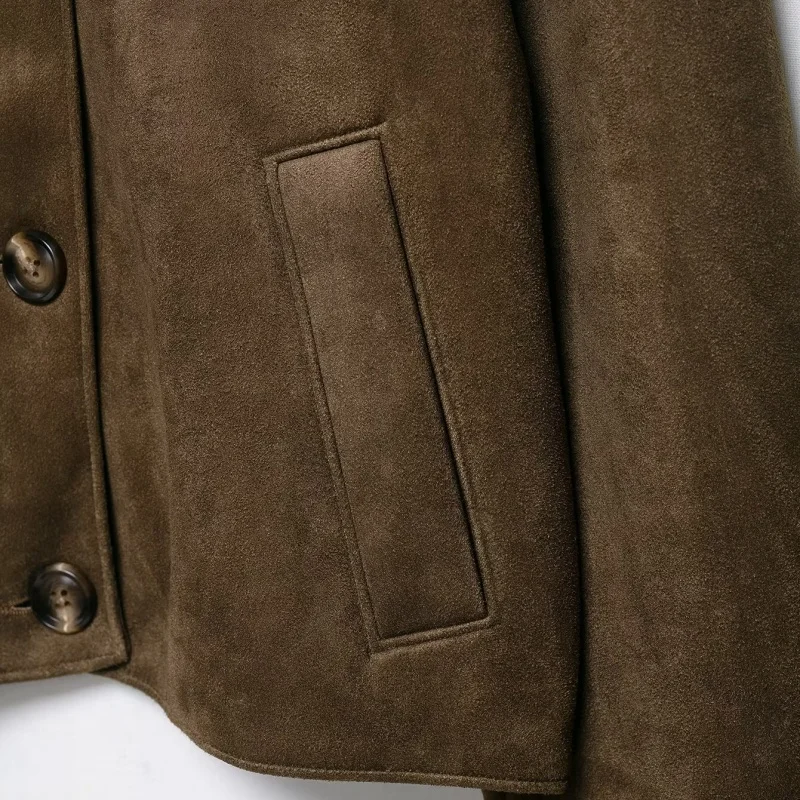 KEYANKETIAN Autunno e Inverno Nuovo Colletto da Donna Monopetto a Maniche Lunghe Giacca in Pelle Scamosciata Cappotto Corto da Donna