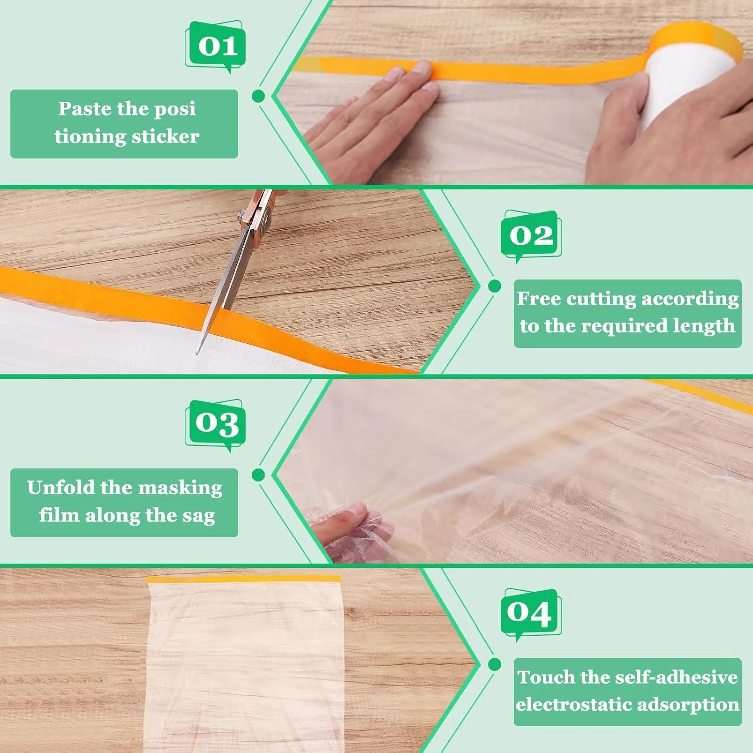 1 Rolls 4x20m Tape and Drape,  Pre-Taped Masking Film, Adhesive Plastic Painting Drop Film, Multi Use Paint Masking Paper