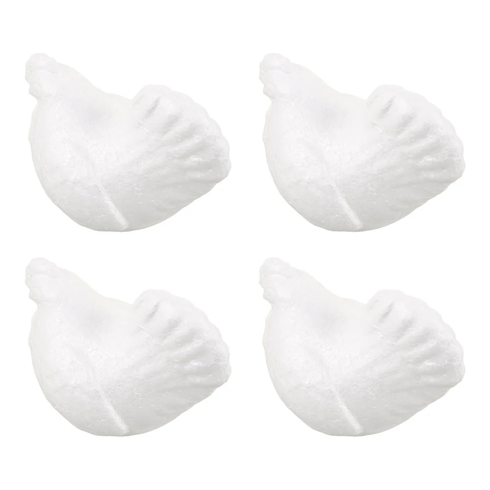 4 Pcs Hen Ornament Chicken Simulation Model Material Garden Statue Floral Foam Block Child White Polystyrene Supplies