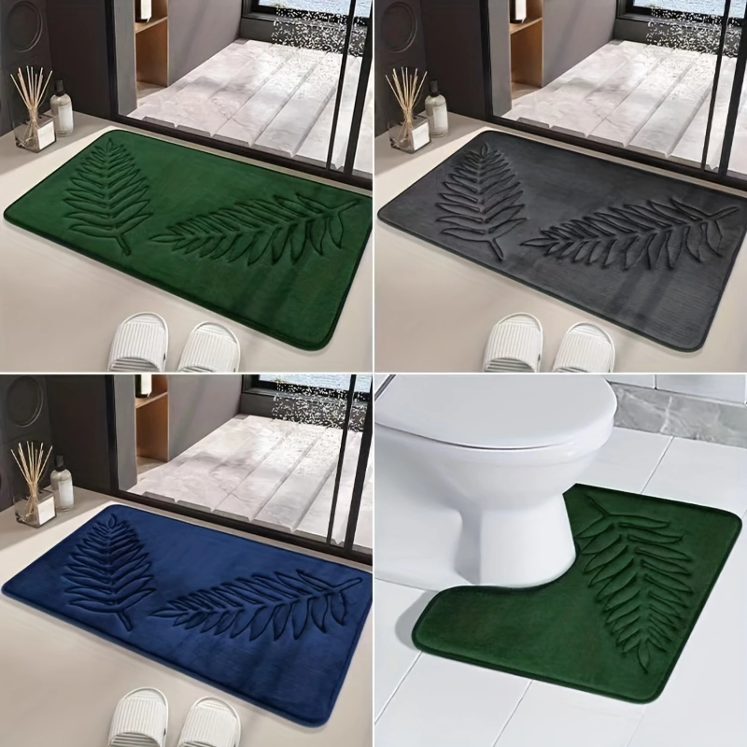 

3-Piece Quick-Drying Non-Slip Bathroom Mat Set - Thick Coral Fleece Carpet for Kitchen, Laundry, Bedroom - Absorbent & Anti-Dirt