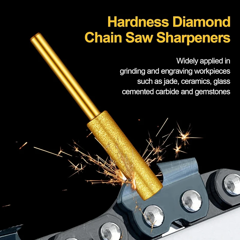 120Pcs Diamond Chainsaw Sharpener Kits,High Hardness Titanium Plated Burr Grinding Stone Chainsaw Sharpening Kit