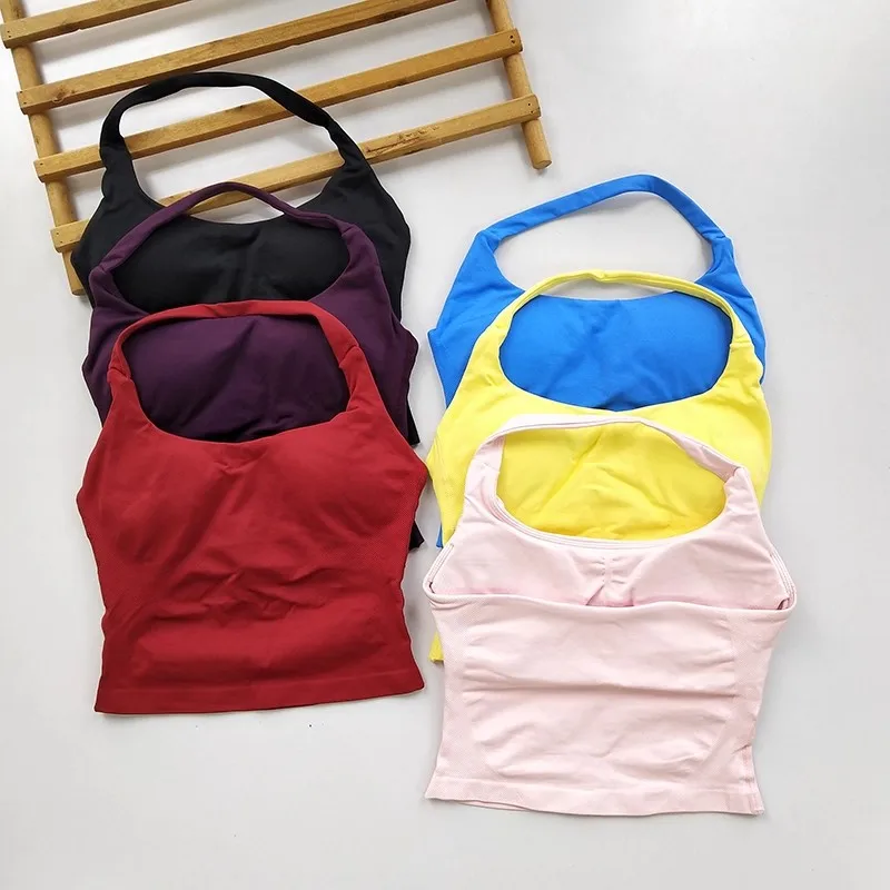 Gym Halter Top Woman Longline Strappy Tank Padded Yoga Vest Clothing Fitness Bras Workout Running Activewear Pilates Suit