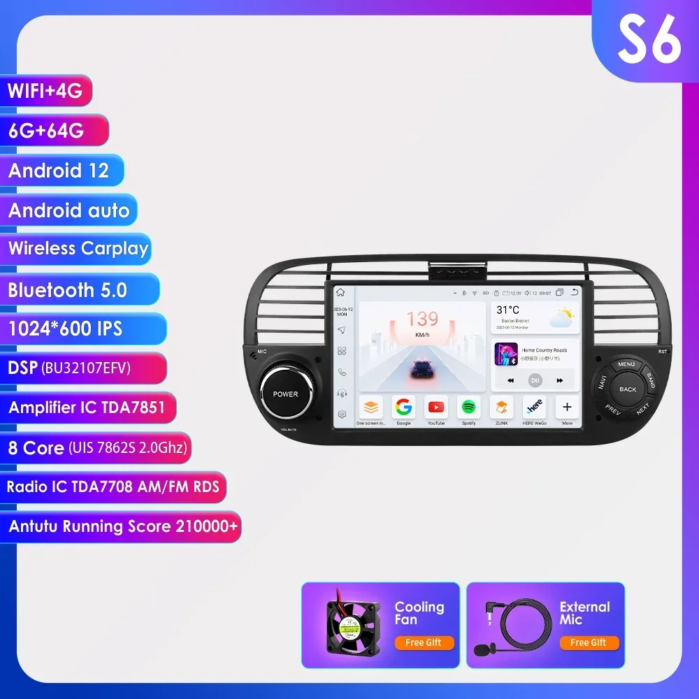 Android auto Autoradio Speler Voor FIAT 500 Abarth 2007-2015 Multimedia GPS Navigatie autoradio Ondersteuning Carplay Octa Core 7862