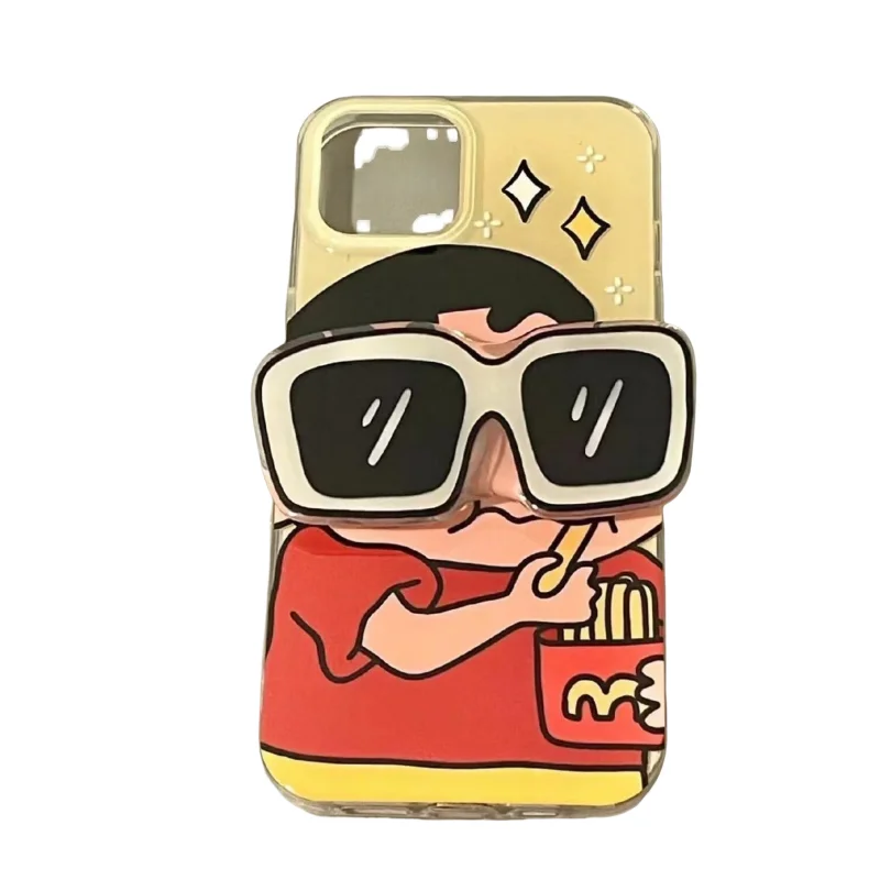 Kawaii Crayon Shin-chan Transparante Zonnebril Beugel Iphone Case Anime voor Iphone 11 12 13 14 15 16 pro/promax/plus Groothandel