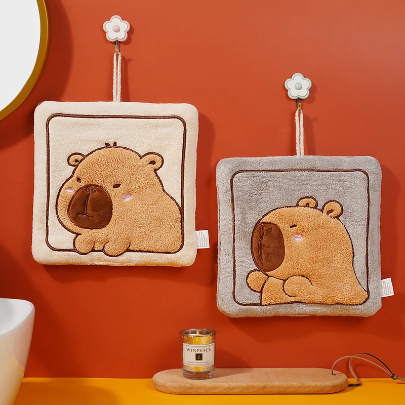 Cute Capybara Hand Towels Bathroom Microfiber Towel Extra Thick Coral Velvet Handkerchief Absorbent Towel Gifts