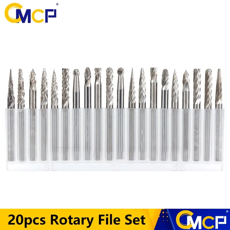 

CMCP 20pcs Tungsten Carbide Rotary File Set 3x3mm Single and Double Cut Rotary Burr For Dremel Rotary Tools Accessories