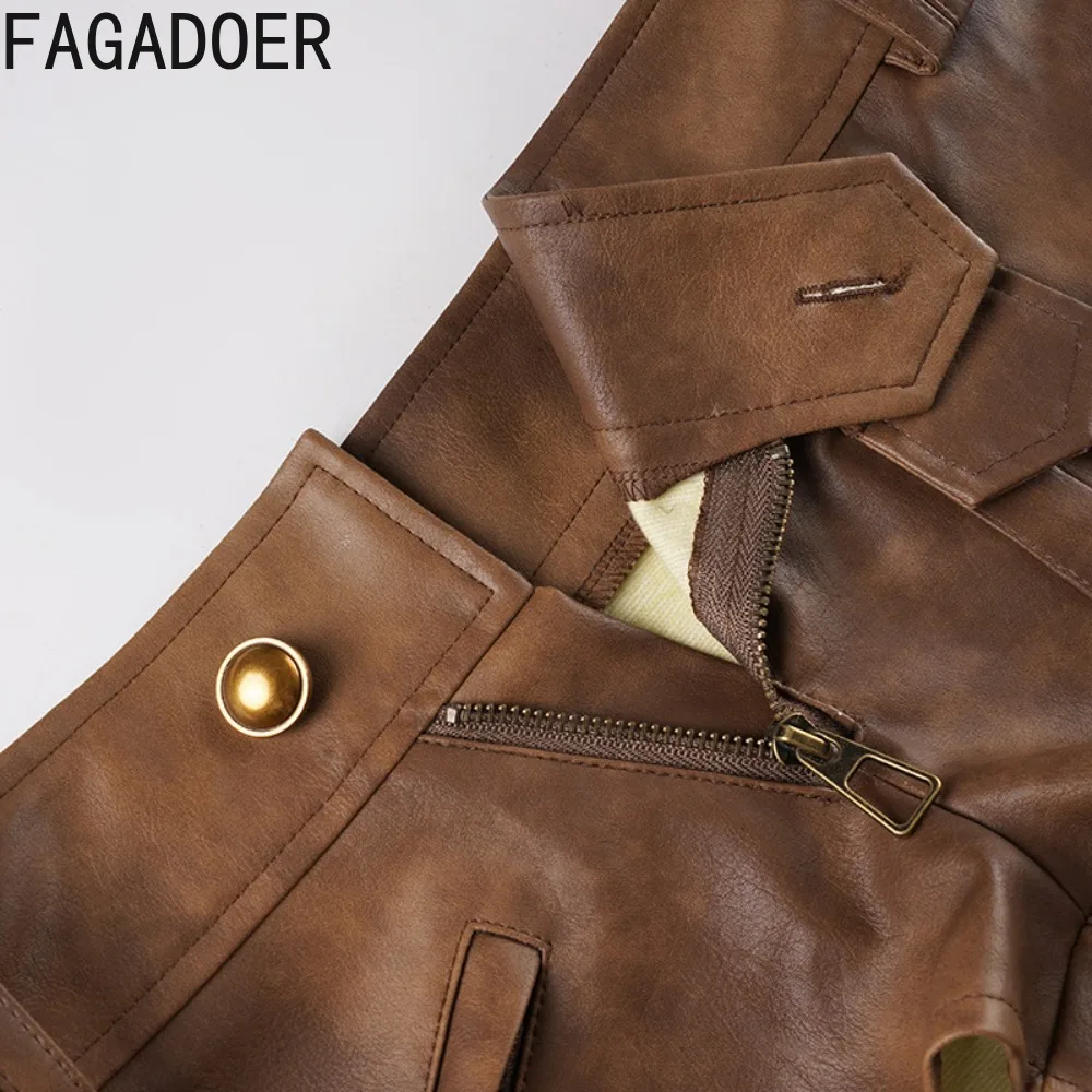 FAGADOER خريف جديد مثير الجلود المرقعة السراويل النساء التوابل الفتيات منخفضة الخصر ضيق الورك التفاف السراويل الإناث الشارع الشهير قيعان