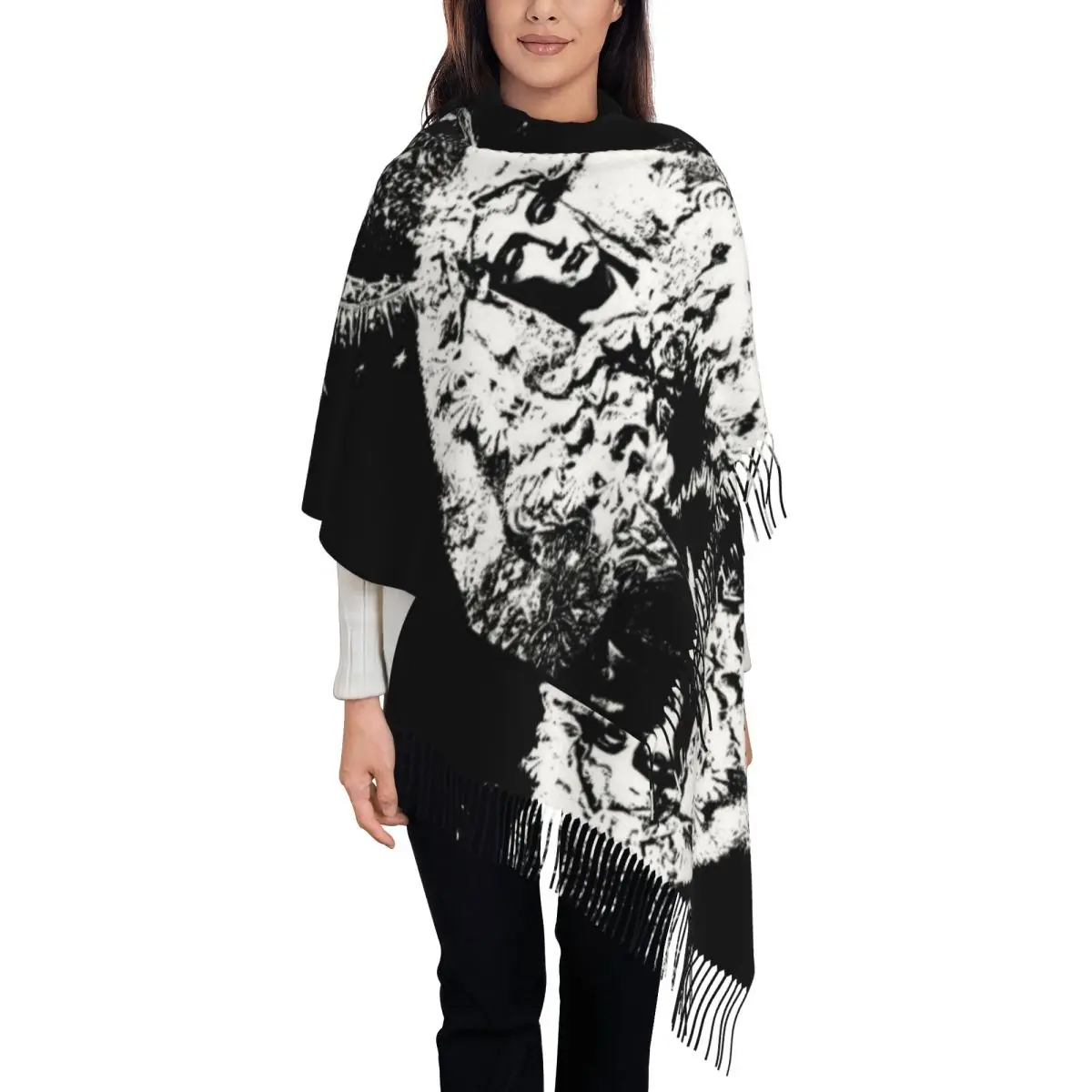 

Шарф Mcr Band в стиле панк-рок для женщин, зимне-осенние шали и накидка, длинные шарфы My Chemical Romance с легкой кисточкой