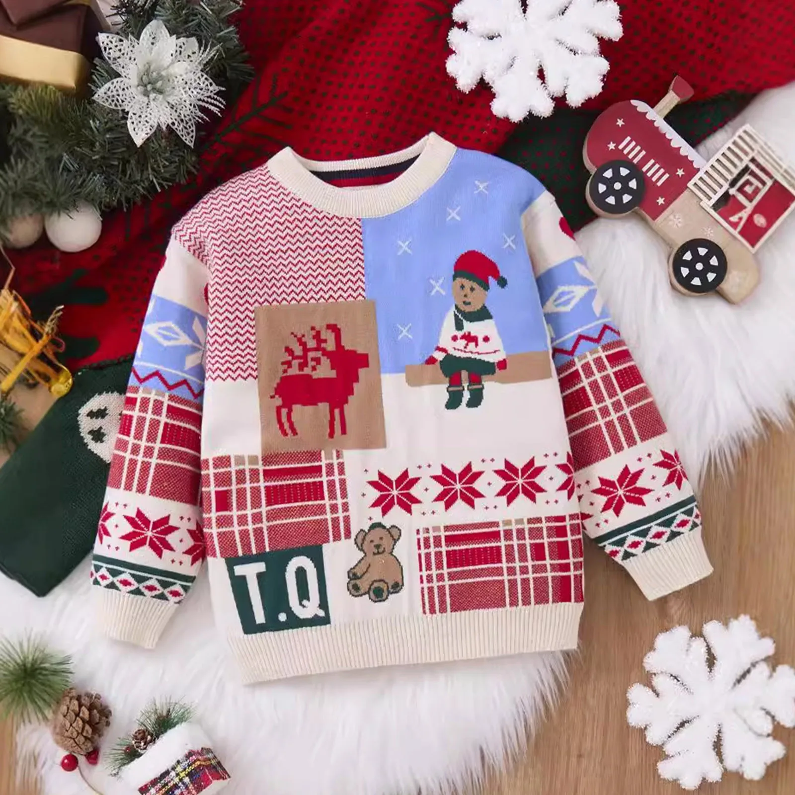 Christmas Kids Knit Sweater Boys Girls Party Pullover Cotton Clothes Autumn Winter Children Xmas Print Warm Knitwear 2-6 Years