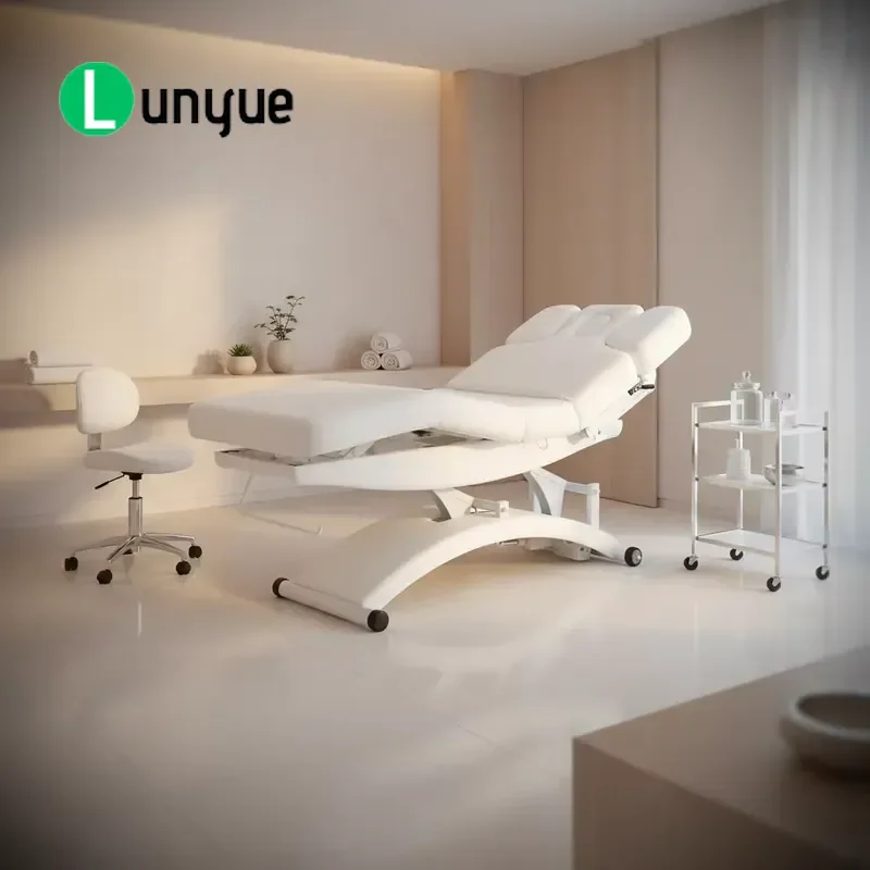 White Electric Beauty Massage Bed 3 Motor Facial Therapy Spa Furniture Foot Treatment Adjustable Professional High