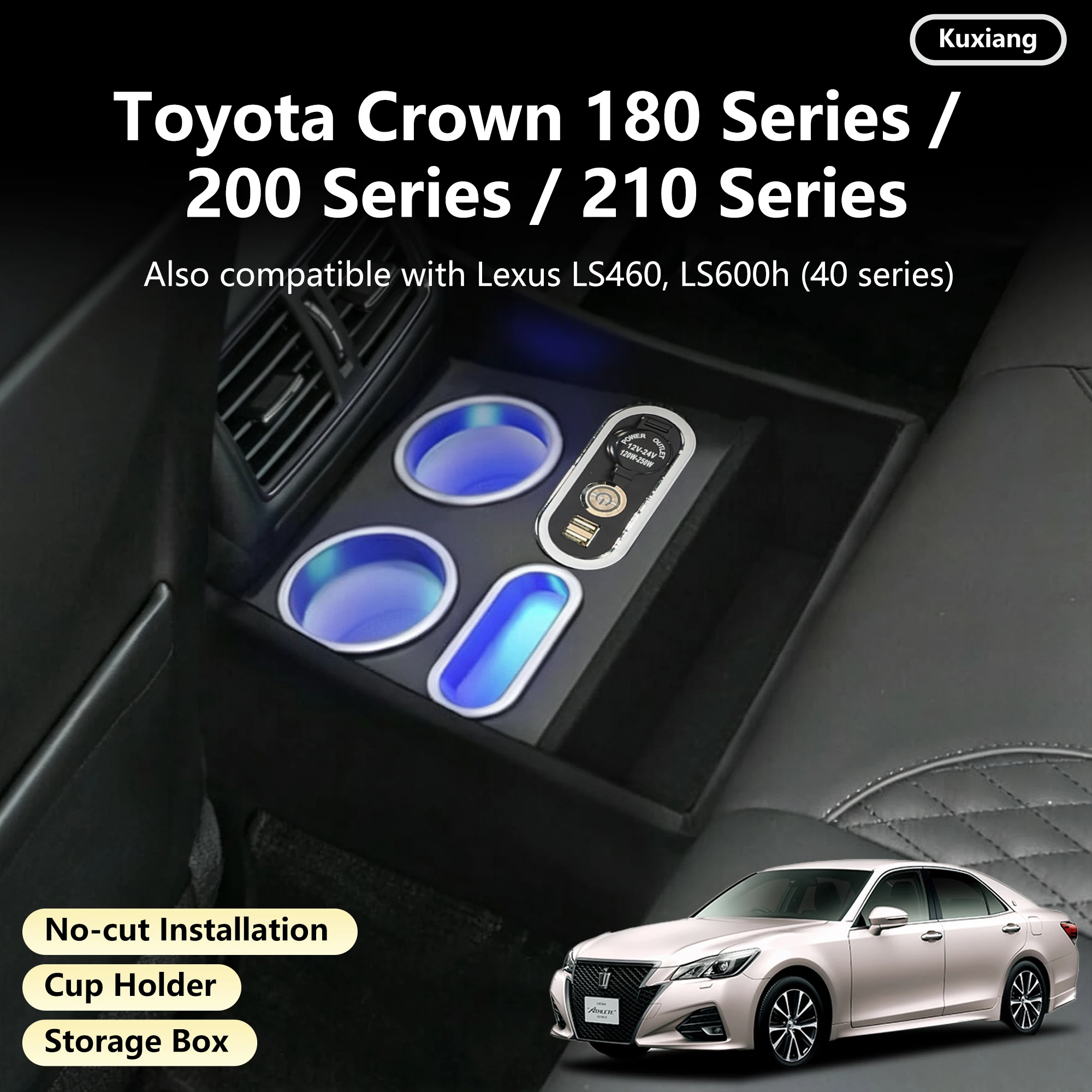 For Toyota Crown 180 210 220 Series Car Back Console Box Rear Cup Holders Storage Box for Crown 210 Series