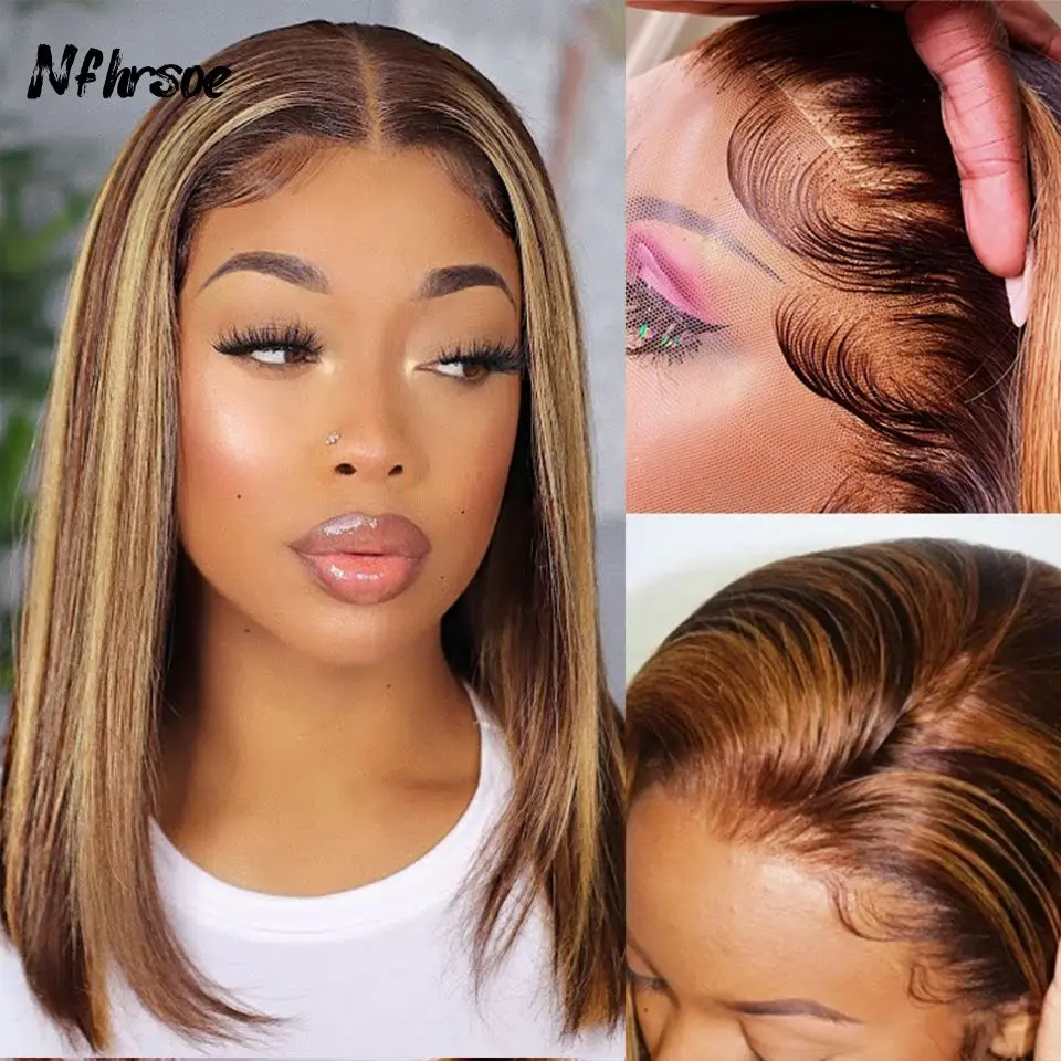 

Highlight Wig Human Hair Short Bob Wigs Straight Lace Frontal Wig Brazilian Remy Short Bob Lace Front Human Hair Wigs For Women