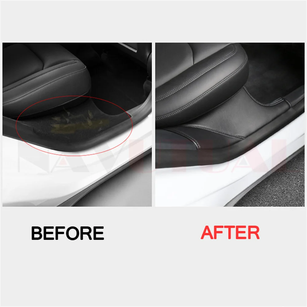 Car Rear Door Sill Protector For Tesla Model Y Leather Rear Seat Anti-dirty Mat Anti Kick Pad Model Y Car Accessories 2021-2024