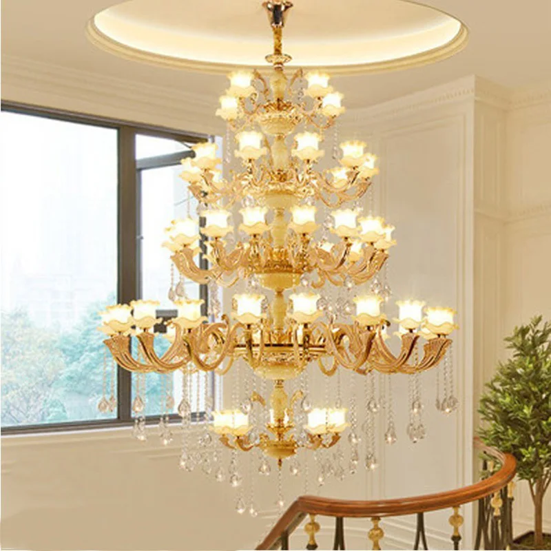 Living Room Large Chandeliers Building Villa Duplex Hotel Lobby Staircase Luxurious Atmosphere European Crystal Long Chandelier