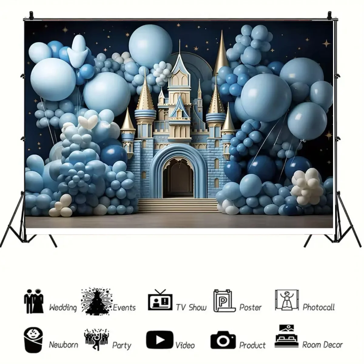 Blue Castle Balloon Theme Newborn Baby's 1st Birthday Adult Party Background Baby Bath Cake Crush Photography Background Decor