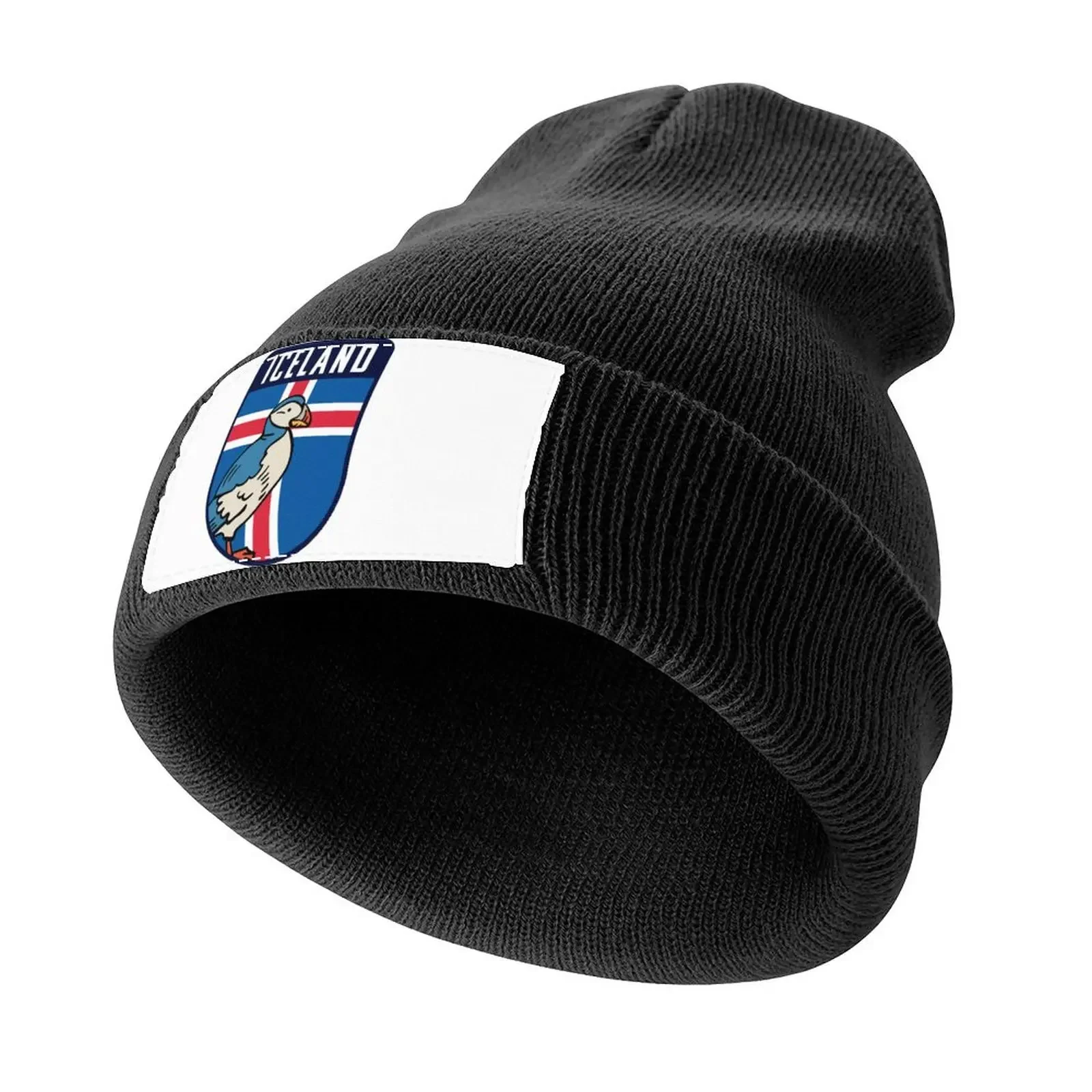 Iceland Flag with Puffin - Wildlife and Travel Knitted Cap Luxury Man Hat cute black Women's Golf Clothing Men's