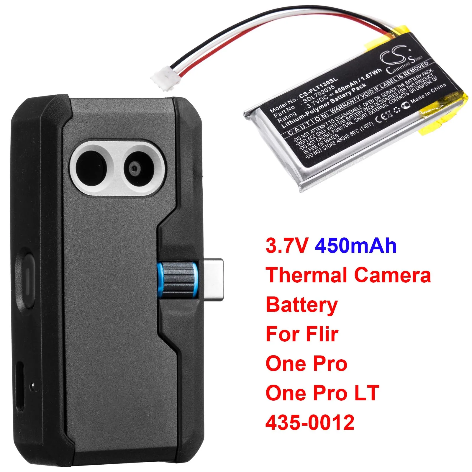 Cameron Sino 450mAh Battery For Flir  One Pro LT  435-0012 LF602035-02  SDL702035