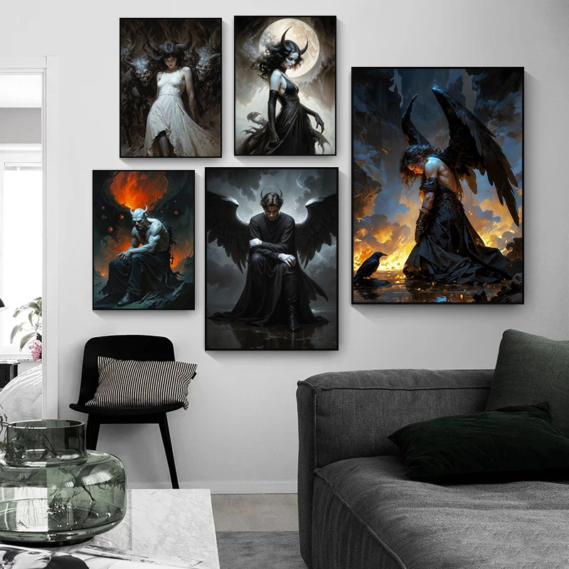 Retro Moody Dark Witch Sexy Muscle Fashion Posters Prints Canvas Painting Wall Art Picture Living Room Home Decor