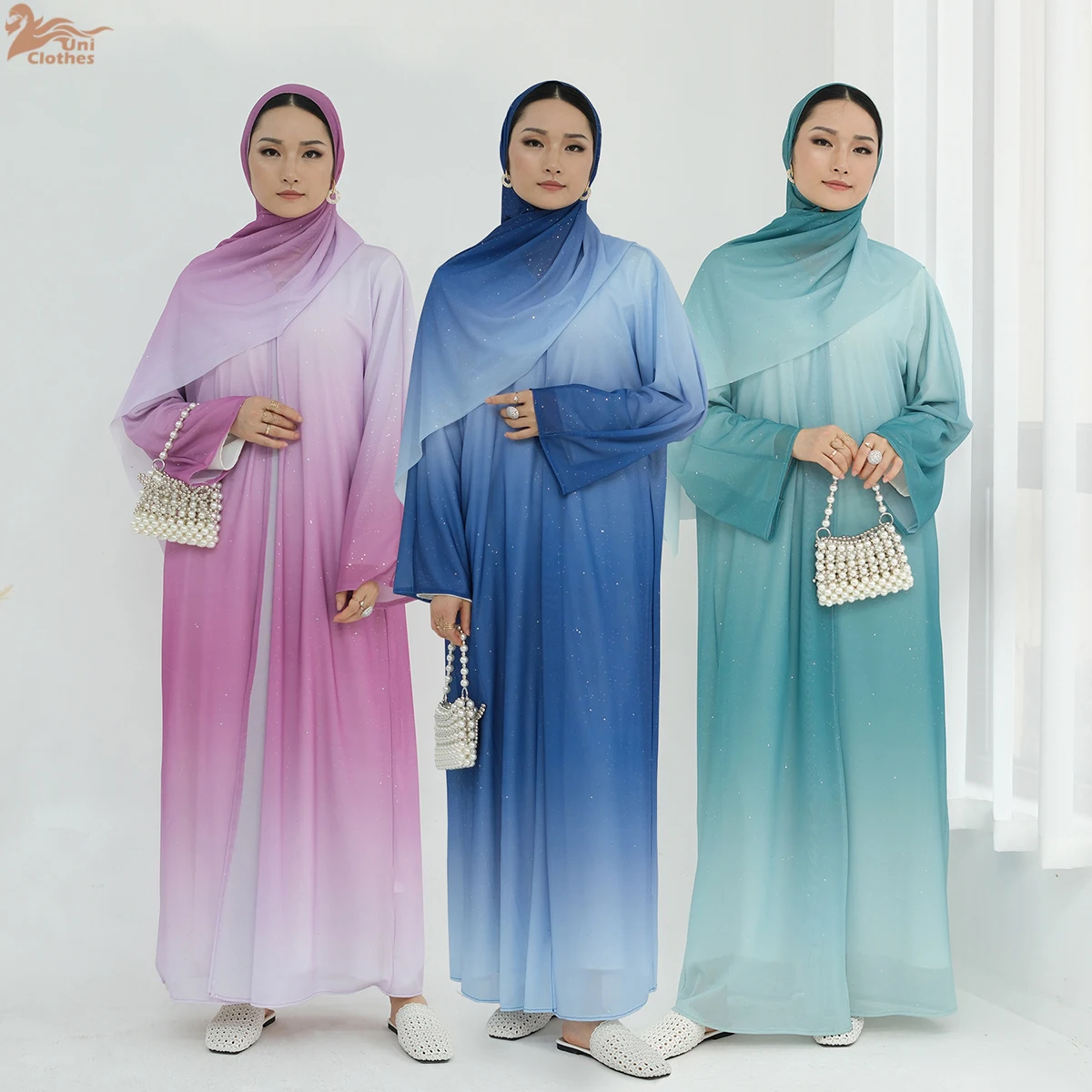 2025 nouvelle robe de luxe ethnique paillettes avant ouvert Abaya avec Hijab robe modeste dubaï Abaya femmes robe musulmane