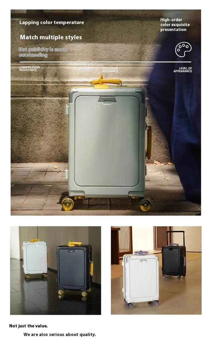 Gepäck mit Vorderöffnung, hochwertiger PC-Koffer mit Aluminiumrahmen, breitem Griff, Handgepäck für Reisen, mit Laptop-USB-Ladeanschluss – Detail 5