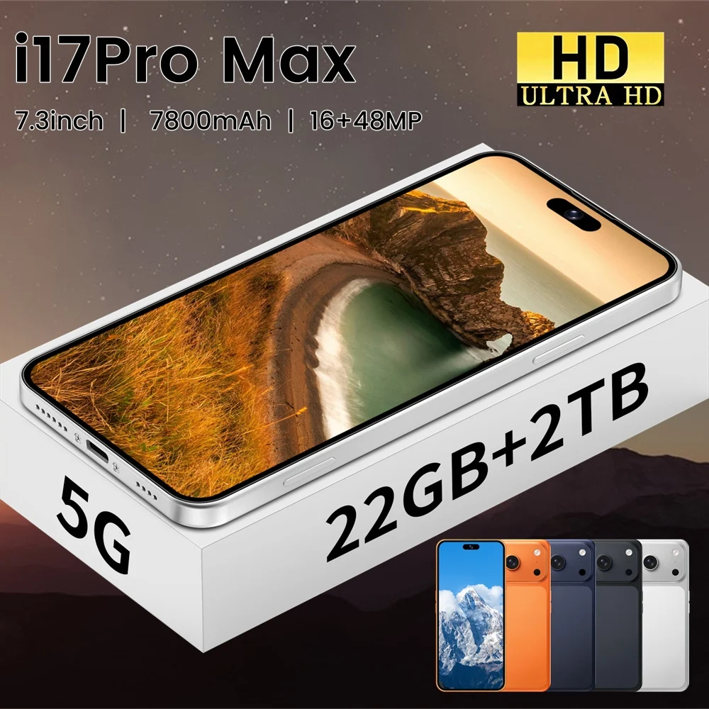 Nouveau Smartphone Ai 17 Pro Max Android 5G 7.3HD 22G+2TB Téléphones Mobiles Intelligents 16+48MP Double SIM 7800mAh Téléphone Portable Débloqué Version Globale