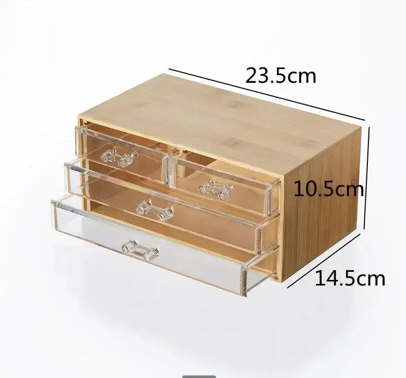 3-layer Bamboo Storage Box Drawer Jewelry Dustproof Tray Organizer Desktop Organize Boxes Makeup - view 2