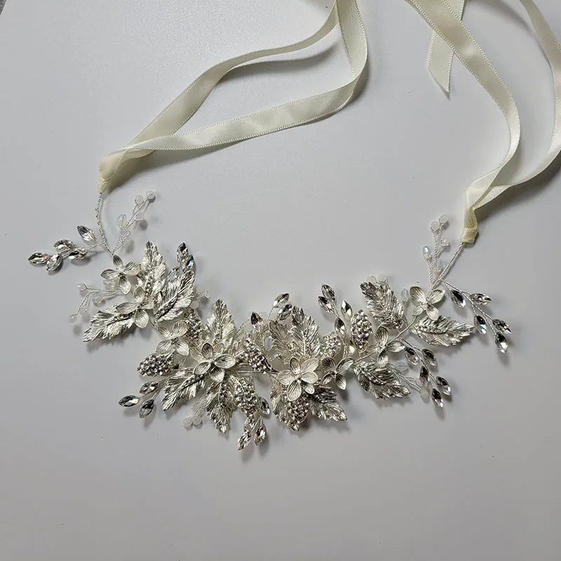 

SLBRIDAL Handmade Rhintstones Crystals Pearls Flower Leaf Wedding Tiara Hair Vine Bridal Headband Hair accessories Bridesmaids