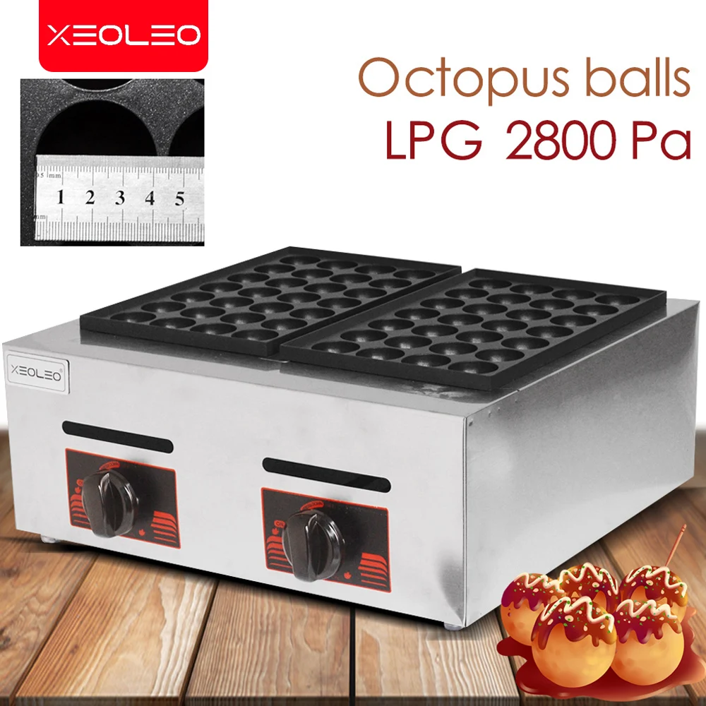 XEOLEO Double Plates Gas Fish Ball Machine LPG Takoyaki Ball Grill Machine Commercial Octopus Ball Furnace