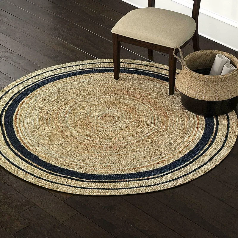 100% Jute Natural Woven Household Living Room Decoration Carpet  Handmade Reversible Rustic Look Outdoor Rag Carpet