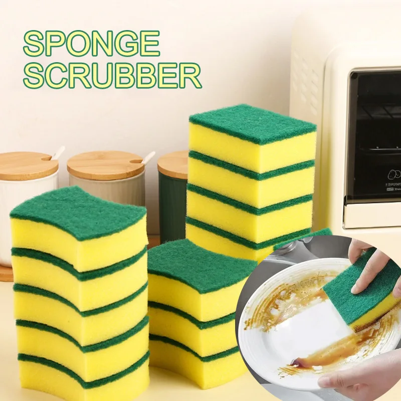 10/20/30PCS Kitchen Sponges Dual-Sided Scrub Clean Rub Pot Rust Focal Stains  Removing Cleaning Brush Sponges Highly Absorbent