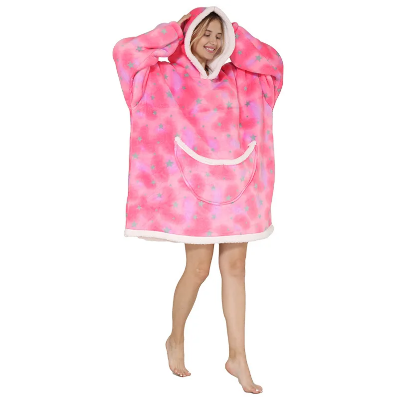 Winter Wearable Blankets Soft Warm Oversized Blanket Hoodie Robe Pullover Women TV Sweatshirt Blankets